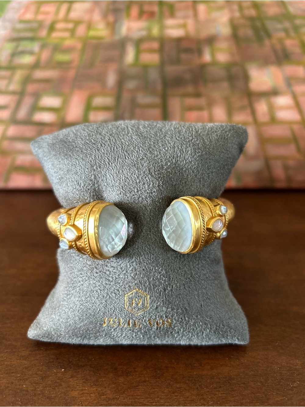 Julie Vos Gold-Tone Cuff Bracelet with Iridescent Clear Cabochons